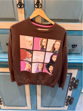 Women's Hybrid Apparel Barbie Brown Graphic Crewneck Sweatshirt S